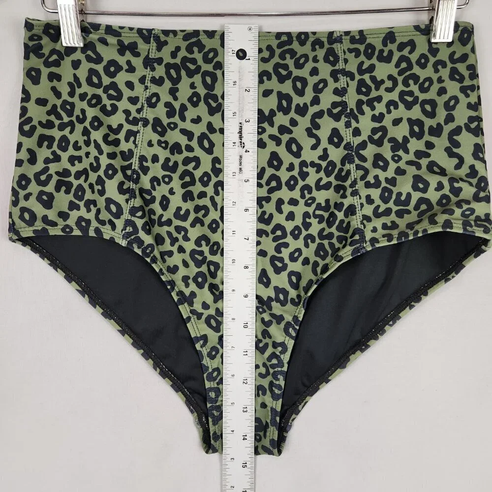 NWT Marina West Two Piece Swimsuit Women's L Olive Black Leopard Bikini UPF 50